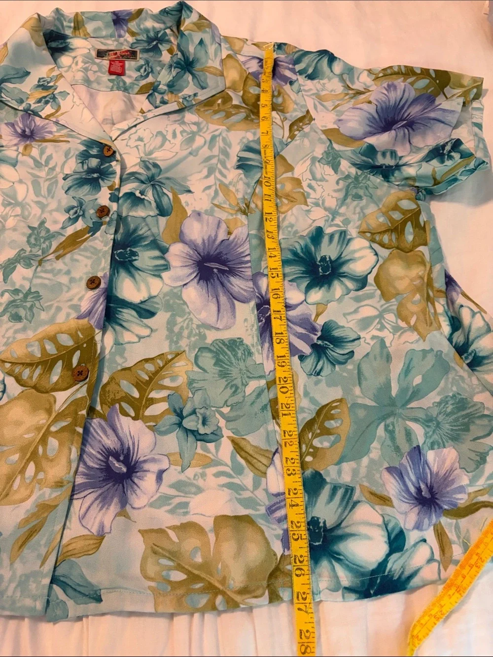 Women’s Floral Button-Down Shirt — Teal & Olive - Picture 4 of 8
